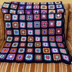 Retro Granny Square Afghan Blanket Multicolor
